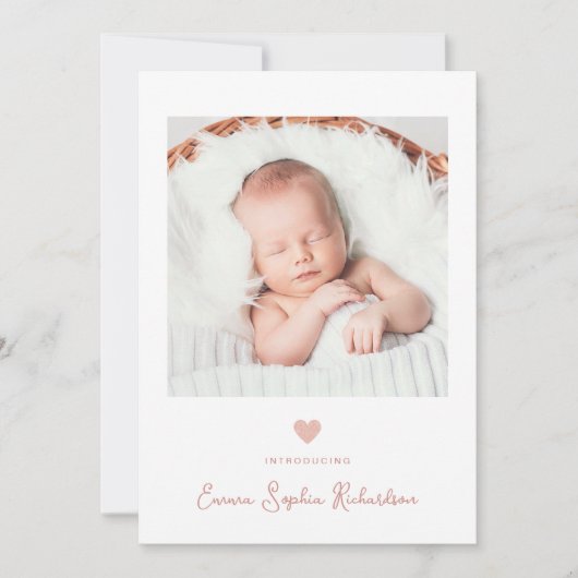 スウィート&シンプルバラフェイクピンクハート誕生 案内状 (正面)