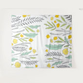 スウィート スプリグス ミント イエロー グレー フラワル タペストリー (正面(横))