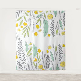 スウィート スプリグス ミント イエロー グレー フラワル タペストリー