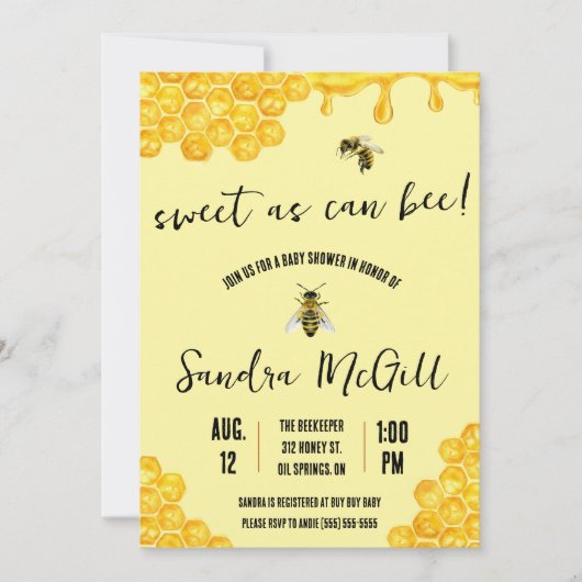 スウィート・ビー！ ハニーベイビー、ハニー、ベイビーシャワー 招待状 (正面)