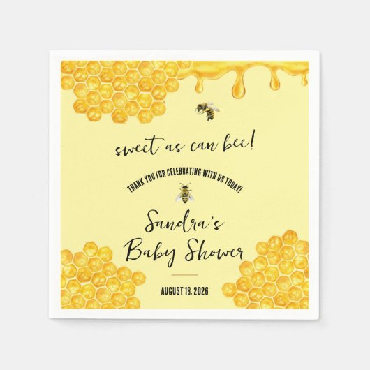 スウィート・ビー!ベイビーシャワー スタンダードカクテルナプキン (正面)