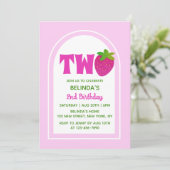 スウィート ピンク グリッター Y2K イチゴ 2歳 誕生日 招待状 (スタンド正面)