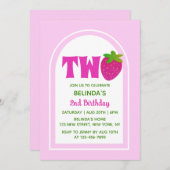 スウィート ピンク グリッター Y2K イチゴ 2歳 誕生日 招待状 (正面/裏面)