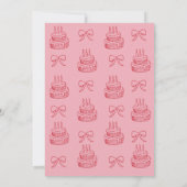 スウィート ピンク コケッタ ボウ 1歳の誕生日 ラウンド ケーキ 招待状 (裏面)