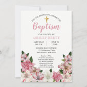 スウィート ピンク | ホワイト ヴィンテージ フラワー 洗礼 招待状 (正面)