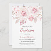 スウィート ブラッシュ ピンクの花 美しい少女の洗礼 招待状 (正面)
