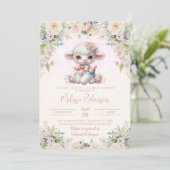 スウィート ブラッシュ ピンク フラワー ニューボーン ラムベイビー シャワー 招待状 (スタンド正面)