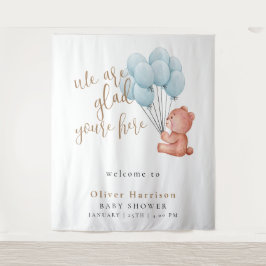 スウィート ベア ベイビー シャワー ブルー バルーン ウェルカム サイン タペストリー