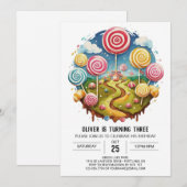 スウィート ボヘミアンハートのラッピーポップ 誕生日 招待状 (正面/裏面)