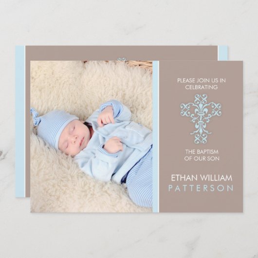 スウィート&モダンバプテスマ男の赤ちゃん招待状 招待状 (正面/裏面)