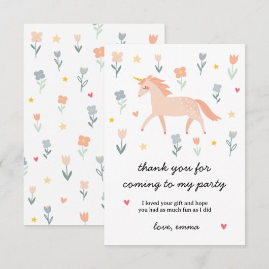 スウィート ユニコーン フラワー フラット サンキューカード (正面/裏面)