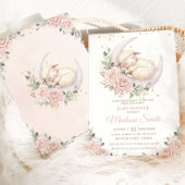 スウィート ランブ ムーン チック ピンク ブラッシュ フラワーベイビーシャワー 招待状