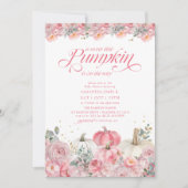 スウィート リトル パンプキン ピンク フラワー 秋のベイビーシャワー 招待状 (正面)