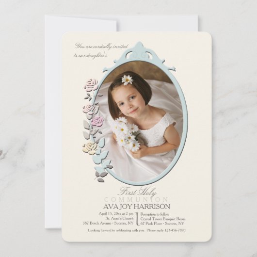 スウィート・リフレクション フォト ファースト ホーリー コミュニオン 招待状 (正面)