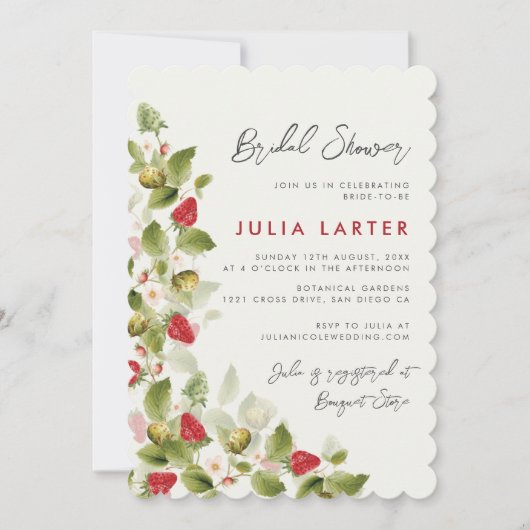スウィート ワイルドフラワーズ ストロベリー ブライダル シャワー 招待状 (正面)