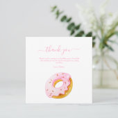 スウィート ワン ドーナツ バースデー インビテーション、ピンクのドーナツ サンキューカード (スタンド正面)