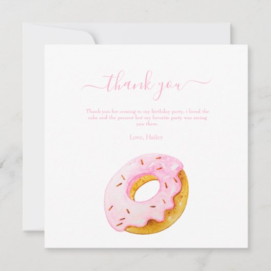 スウィート ワン ドーナツ バースデー インビテーション、ピンクのドーナツ サンキューカード (正面)