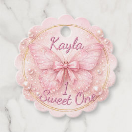 スウィート ワン ピンク バタフライ 1歳 誕生日 スカロップ フェイバータグ