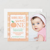 スウィート ワン ピーチ テーマの女の子の1歳の誕生日招待状 ポストカード (正面/裏面)