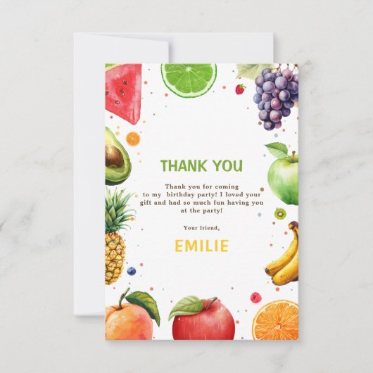 スウィート ワン フルーツ 1歳の誕生日パーティー サマーパーティー サンキューカード (正面)