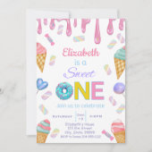スウィート ワン ベイビー ガール 1歳 誕生日 招待状 (正面)