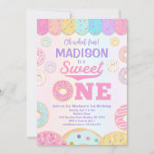 スウィート ワン レインボー ドーナツ 1歳の誕生日 招待状 (正面)