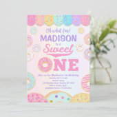 スウィート ワン レインボー ドーナツ 1歳の誕生日 招待状 (スタンド正面)