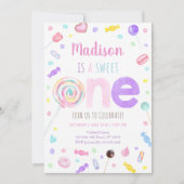 スウィート ワン ロリポップ キャンディ ファースト バースデー 招待状 (正面)