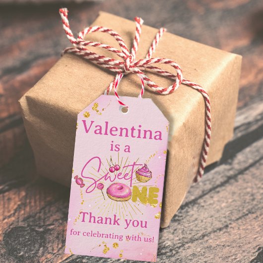 スウィート・ワン 1歳の誕生日 ピンク ゴールド ドーナツ 誕生日おめでとう ギフトタグ