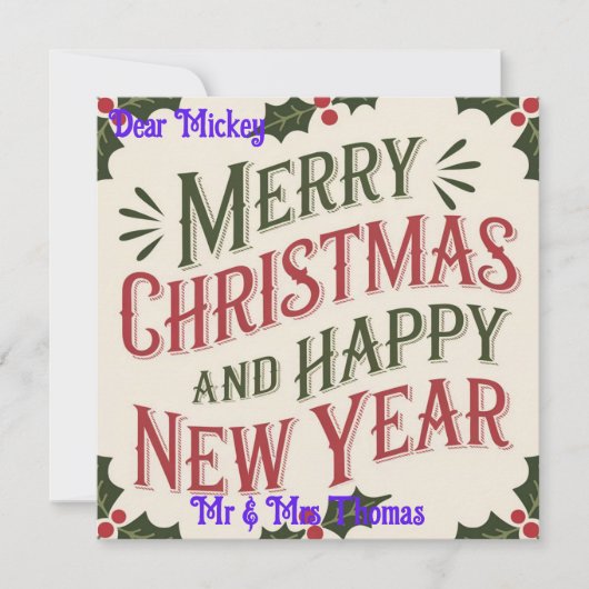 スウィート ヴィンテージ クリスマス & ニューイヤー ホリデー カード (正面)