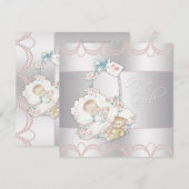 スウィート ヴィンテージ ピンク ベビーガール シャワー 招待状 (正面/裏面)