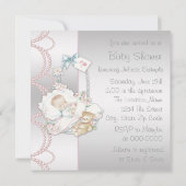 スウィート ヴィンテージ ピンク ベビーガール シャワー 招待状 (裏面)