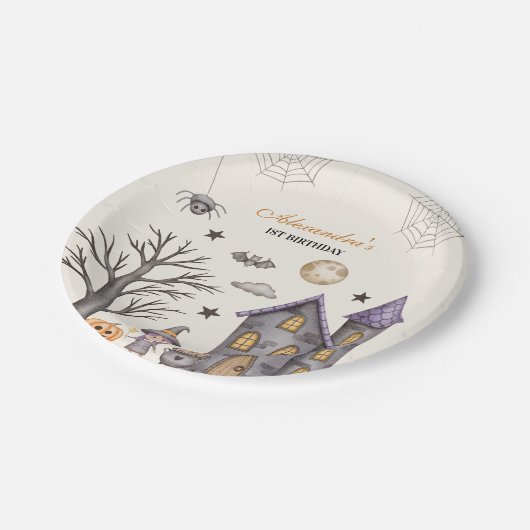 スウィート&不気味ベビーウィッチ誕生日 ペーパープレート (アングル)