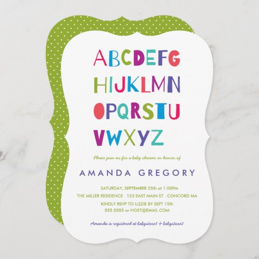 スウィートABCベビーモダンシャワー招待状 招待状 (正面/裏面)