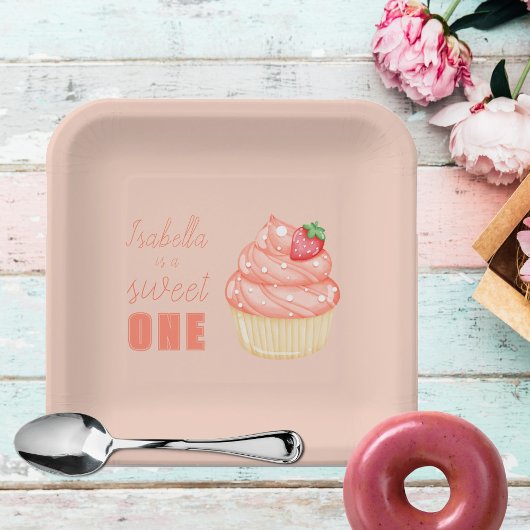 スウィートONE、ピンクの女の子の最初の誕生日パーティー ペーパープレート
