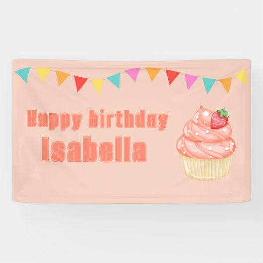 スウィートONE、ピンクの女の子の最初の誕生日パーティー 横断幕 (横)