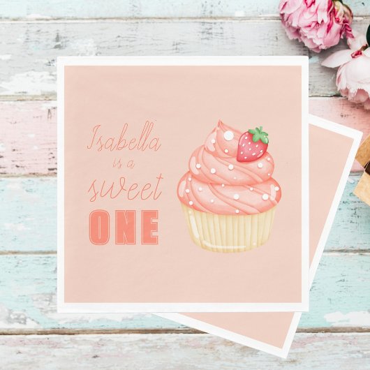 スウィートONE、女の子の最初の誕生日パーティー紙ナプキン スタンダードランチョンナプキン