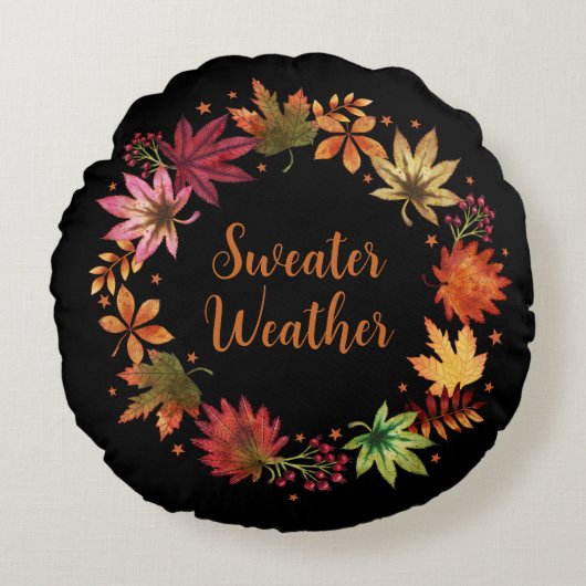 スウェザーウェザーウェザーオータム紅葉リース ラウンドクッション (正面)