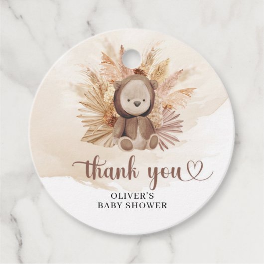 スウェットシャツを着たテディベアの赤ちゃんシャワー フェイバータグ (正面)