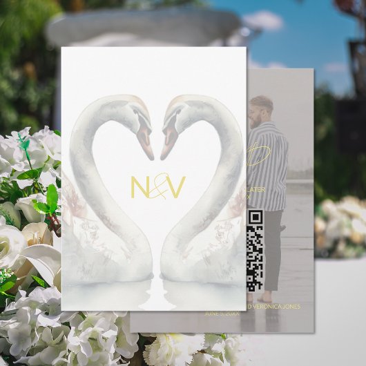 スウェディング・RSVP・QRコードカード(結婚式出欠確認用QRコードカード)- 白鳥のデザイン エンクロージャーカード