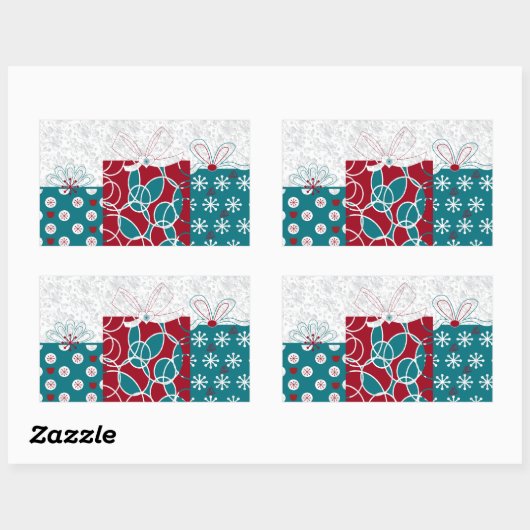 スウェモダンーデンレッドブルー包まれたホリデーギフト 長方形シール (シート)