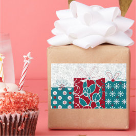 スウェモダンーデンレッドブルー包まれたホリデーギフト 長方形シール