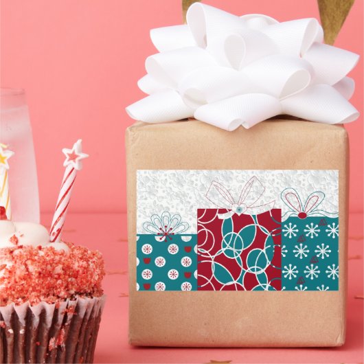 スウェモダンーデンレッドブルー包まれたホリデーギフト 長方形シール (パーティー)