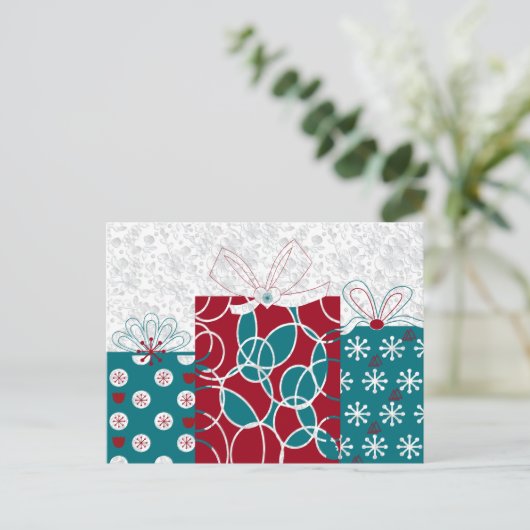 スウェモダンーデン赤青プレゼントギフト包まれた ポストカード (スタンド正面)