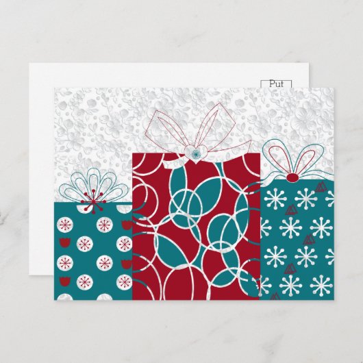 スウェモダンーデン赤青プレゼントギフト包まれた ポストカード (正面/裏面)