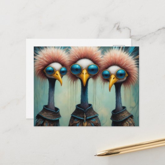 スウェーターを着た面白い鳥たち ポストカード (正面/裏面インサイチュ)