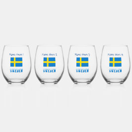 スウェーデンおよびスウェーデン国旗の青の個人設定 ステムなしワイングラス