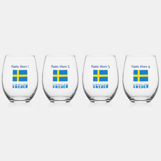 スウェーデンおよびスウェーデン国旗の青の個人設定 ステムなしワイングラス (正面)