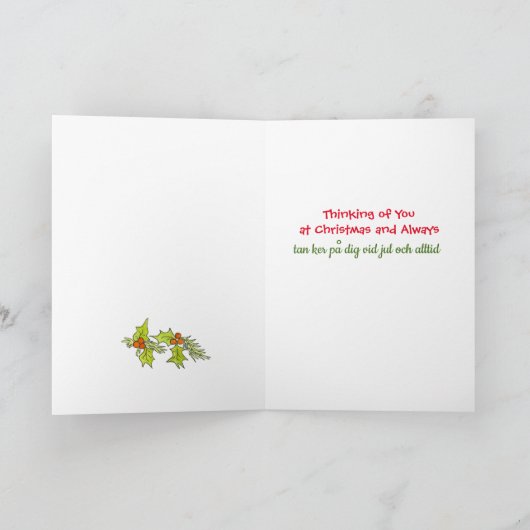 スウェーデンおよび英国のDalaの馬のクリスマスツリーカード シーズンカード (内部)