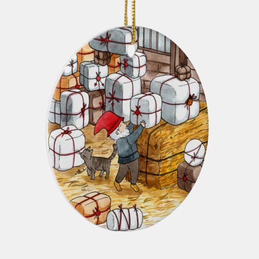 スウェーデンお洒落のトムテン水彩クリスマス  セラミックオーナメント (右)